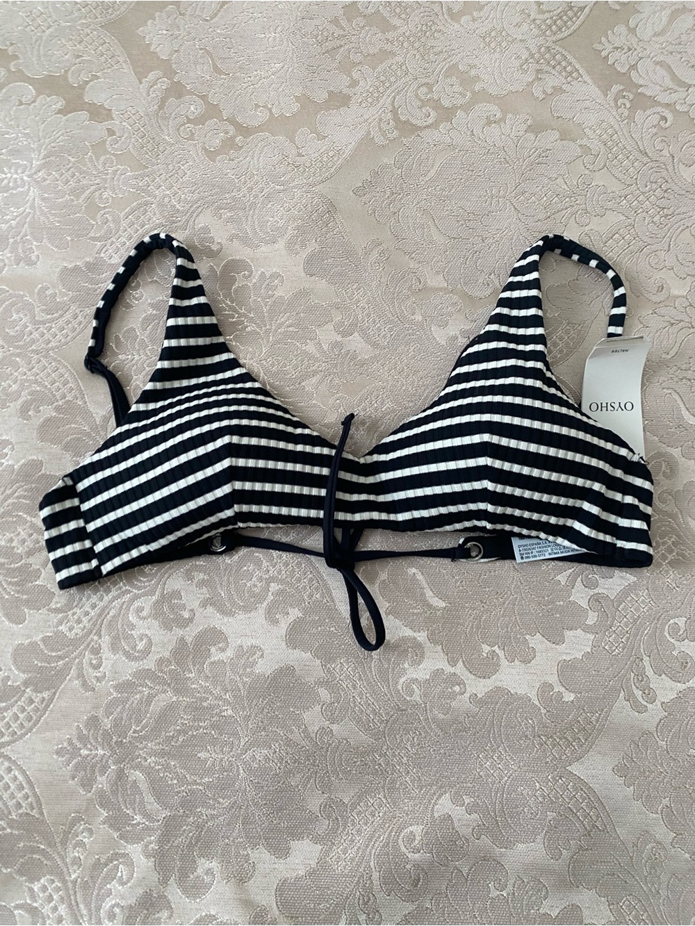 OHSXO Black and White Striped One-Piece Swim Top